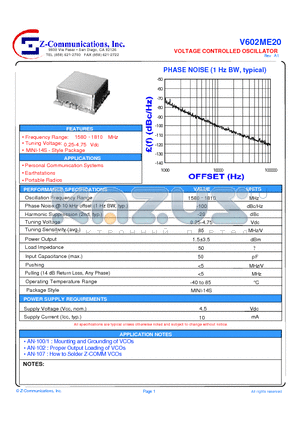 V602ME20 datasheet - LOW COST - HIGH PERFORMANCE VOLTAGE CONTROLLED OSCILLATOR