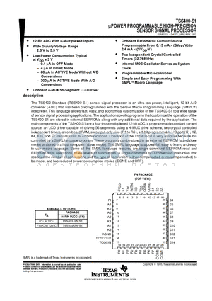 TSS400-S1 datasheet - uPOWER PROGRAMMABLE HIGH-PRECISION SENSOR SIGNAL PROCESSOR