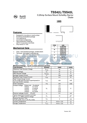 TSS42L datasheet - 0.2Amp Surface Mount Schottky Barrier