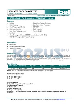 SRSB-50T12C datasheet - ISOLATED DC/DC CONVERTERS