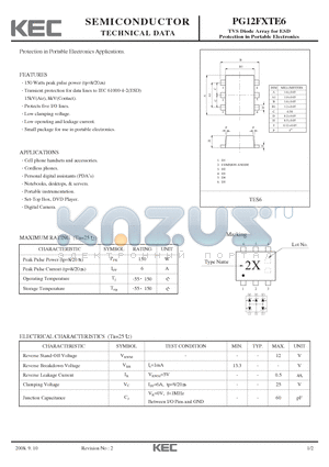 PG12FXTE6 datasheet - TVS Diode Array for ESD Protection in Portable Electronics