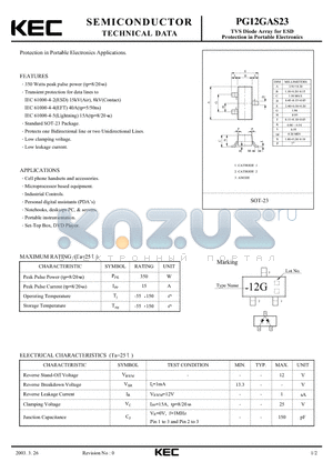PG12GAS23 datasheet - TVS Diode Array for ESD Protection in Portable Electronics