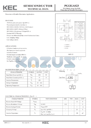 PG12GAS23 datasheet - TVS Diode Array for ESD Protection in Portable Electronics