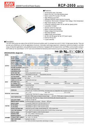 RCP-2000 datasheet - 2000W Front End Power Supply