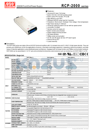 RCP-2000-12 datasheet - 2000W Front End Power Supply