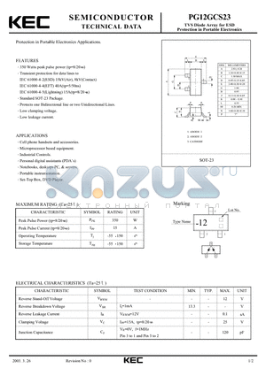 PG12GCS23 datasheet - TVS Diode Array for ESD Protection in Portable Electronics