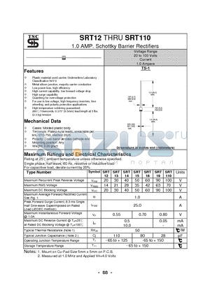 SRT13 datasheet - 1.0 AMP. Schottky Barrier Rectifiers