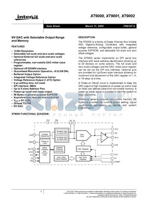 X79001V20I datasheet - NV DAC with Selectable Output Range and Memory