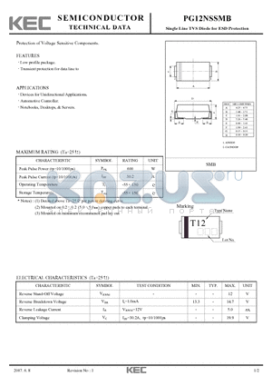 PG12NSSMB datasheet - Single Line TVS Diode for ESD Protection
