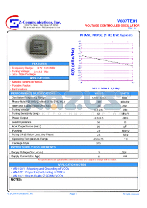 V607TE01 datasheet - LOW COST - HIGH PERFORMANCE VOLTAGE CONTROLLED OSCILLATOR