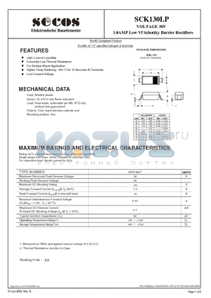 SCK130LP datasheet - 1.0AMP Low Vf Schottky Barrier Rectifiers