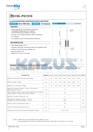 PG1510 datasheet - GLASS PASSIVATED JUNCTION PLASTIC RECTIFIER