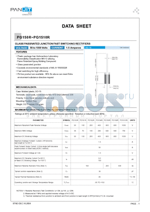 PG1510R datasheet - GLASS PASSIVATED JUNCTION FAST SWITCHING RECTIFIERS