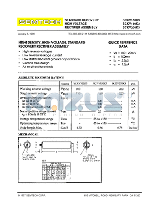 SCKV150K3 datasheet - STANDARD RECOVERY HIGH VOLTAGE RECTIFIER ASSEMBLY