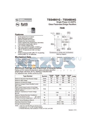 TSS4B02G datasheet - Single Phase 4.0 AMPS. Glass Passivated Bridge Rectifiers