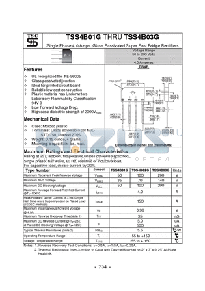 TSS4B02G datasheet - Single Phase 4.0 Amps. Glass Passivated Super Fast Bridge Rectifiers