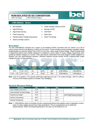 X7BA-06E2AX datasheet - NON-ISOLATED DC/DC CONVERTERS 4.5V-14V Input 0.75V-5.0V/6A Output