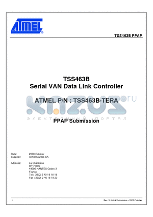 TSS463B-TERA datasheet - Serial VAN Data Link Controller