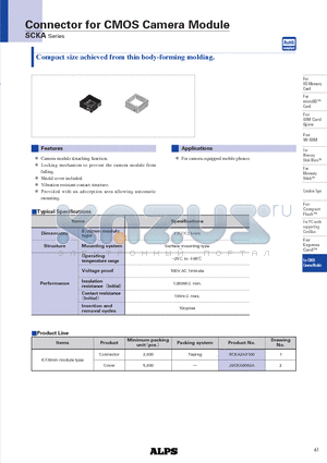 SCKA2A0100 datasheet - Connector for CMOS Camera Module