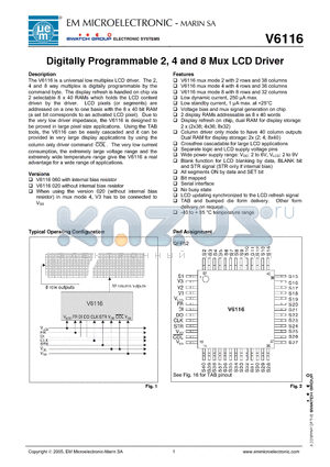 V6116 datasheet - Digitally Programmable 2, 4 and 8 Mux LCD Driver