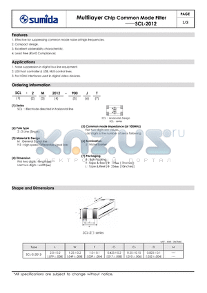 SCL-2Y2012-121 datasheet - Multilayer Chip Common Mode Filter