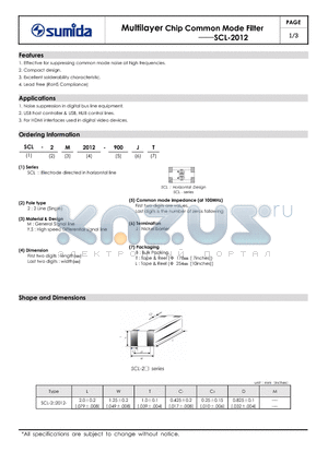 SCL-2Y2012-181 datasheet - Multilayer Chip Common Mode Filter