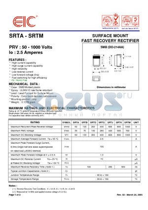 SRTK datasheet - SURFACE MOUNT FAST RECOVERY RECTIFIER