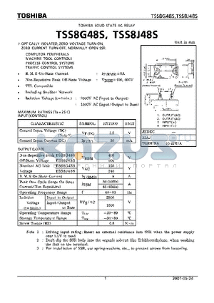 TSS8J48S datasheet - OPTICALLY ISOLATED, ZERO VOLTAGE TURN-ON, ZERO CURRENT TURN-OFF, NORMALLY OPEN SSR