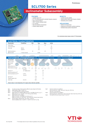 SCL1700 datasheet - Inclinometer Subassembly