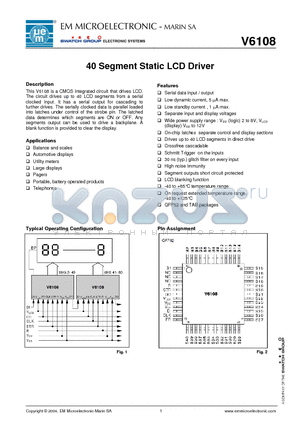 V610852F datasheet - 40 Segment Static LCD Driver
