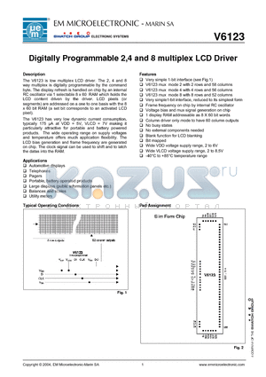 V6123 datasheet - Digitally Programmable 2, 4 and 8 Mux LCD Driver