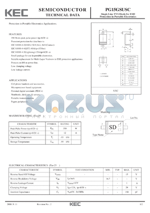 PG15GSUSC_08 datasheet - Single Line TVS Diode for ESD Protection in Portable Electronics