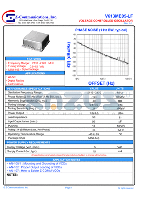 V613ME05-LF datasheet - VOLTAGE CONTROLLED OSCILLATOR