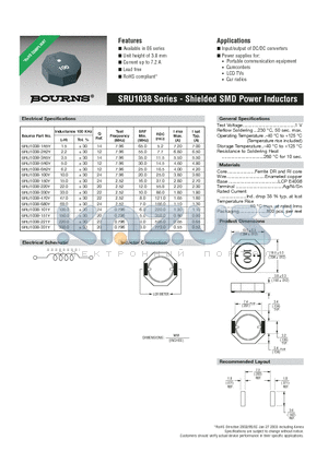 SRU1038-221Y datasheet - SRU1038 Series - Shielded SMD Power Inductors