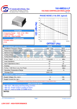 V614ME02-LF datasheet - VOLTAGE CONTROLLED OSCILLATOR