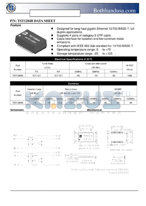 TST1284B datasheet - 10/100 BASE-T MAGNETICS MODULES