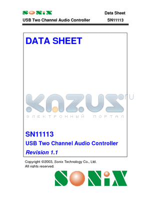 SN11113_1 datasheet - USB Two Channel Audio Controller