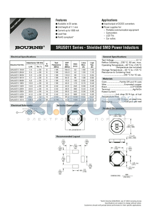 SRU5011 datasheet - Shielded SMD Power Inductors