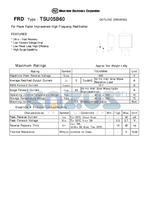 TSU05B60 datasheet - FRD - For Power Improvement High Frequency Rectification