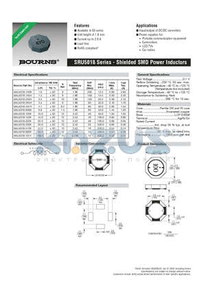 SRU5018-1R5Y datasheet - Shielded SMD Power Inductors