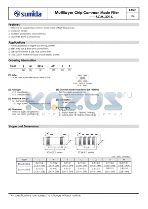 SCM-2M3216-121 datasheet - Multilayer Chip Common Mode Filter