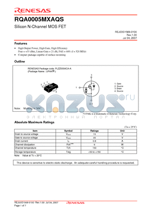 RQA0005MXTL-E datasheet - Silicon N-Channel MOS FET