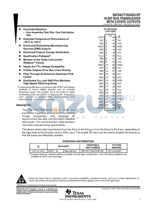V62/03601-01XE datasheet - 16-BIT BUS TRANSCEIVER WITH 3-STATE OUTPUTS