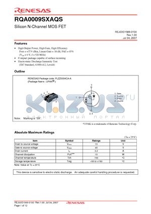 RQA0009SXAQS datasheet - Silicon N-Channel MOS FET