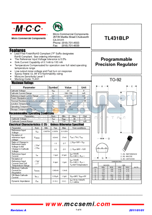 TL431BLP datasheet - Programmable Precision Regulator