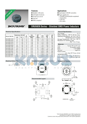 SRU5028 datasheet - Shielded SMD Power Inductors