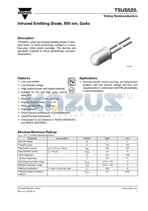 TSUS5201 datasheet - Infrared Emitting Diode, 950 nm, GaAs