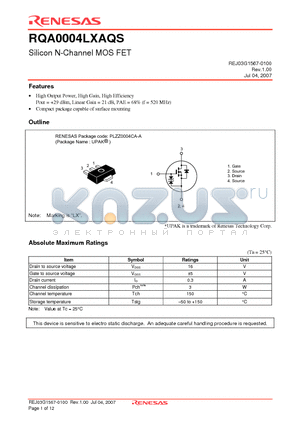 RQA0004LXTL-E datasheet - Silicon N-Channel MOS FET