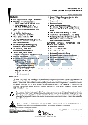 V62-09620-01XA datasheet - MIXED SIGNAL MICROCONTROLLER