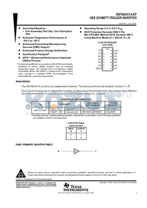 V62/03605-01YE datasheet - HEX SCHMITT-TRIGGER INVERTER
